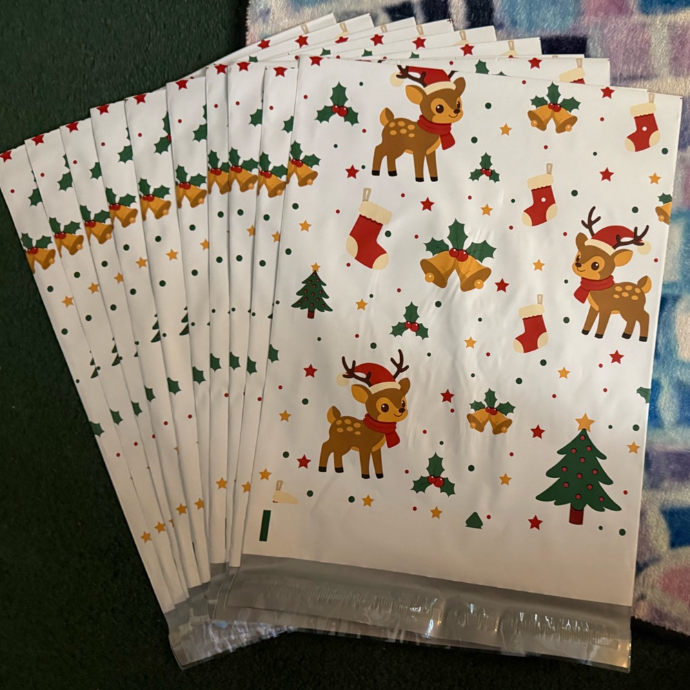 Festive Reindeer‎ and Christmas Tree Poly Mailers - 10x13” - 10 Pack